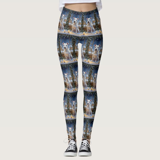 Legging Bull Terrier com Luzes de Natal Feriado (Frente)