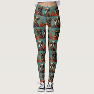 Legging Bulldog com Dia de os namorados de Rosa cardíaco