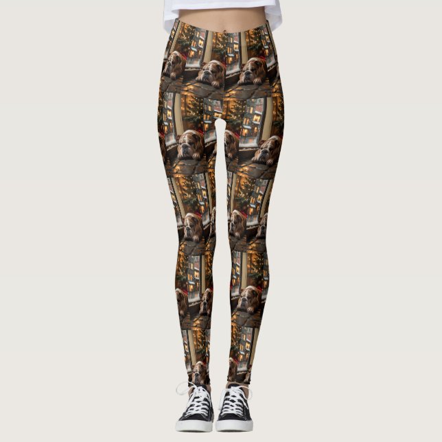 Legging Bulldog com Luzes de Natal Feriado (Frente)