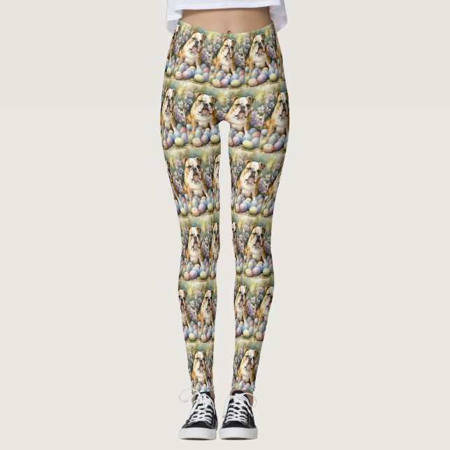 Legging Bulldog com Ovos de Páscoa Feriado (Frente)