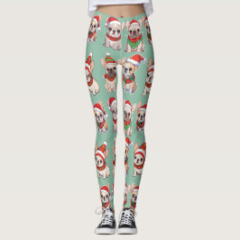 Legging Bulldog Francês Pastel Padrão de Natal
