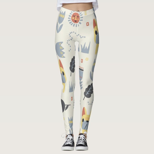 Legging Bulldog Francês: Scandinávia Floral Repeat. (Frente)