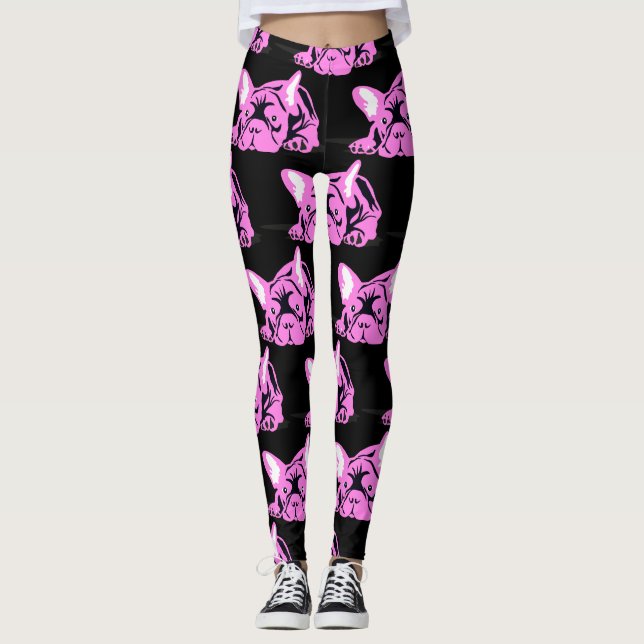 Legging Bulldogs franceses em modelo rosa (Frente)