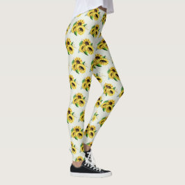 Legging Buquê Amarelo de Girassol em Aquarela