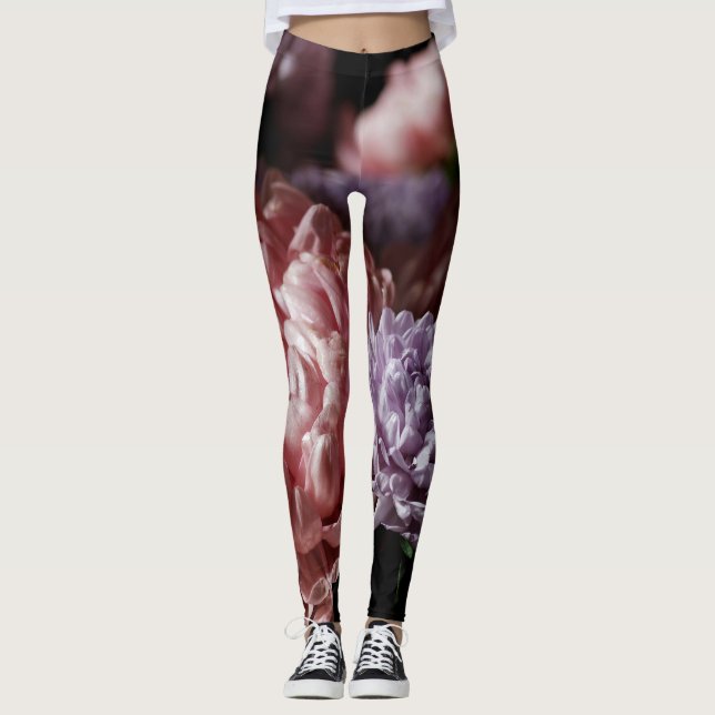 Legging Buquê de Aster Rosa: Iluminação Barroca. (Frente)