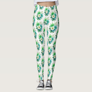 Legging Buquê de Flores Brancas Azuis-57453