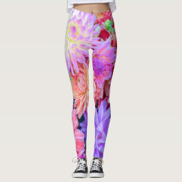 Legging Buquê de Flores Laranja Púrpura Rosa Elegante|