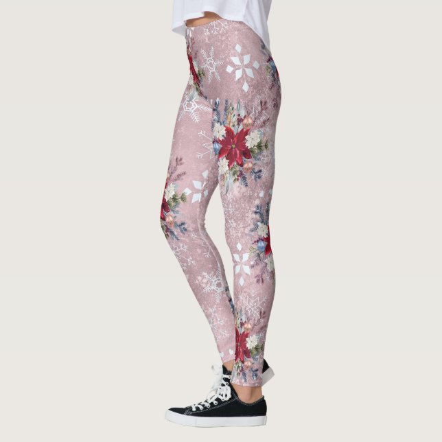 Legging Buquê de Poinsettia Rosa Bonito Feriado de Natal (Esquerda)