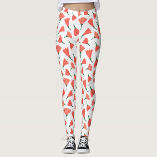 Legging Buquê de tulipa vermelha espalhado em branco cremo