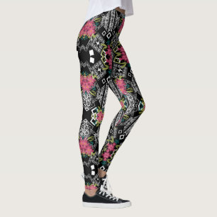 Legging Buquês de flores cor-de-rosa em uma geometria