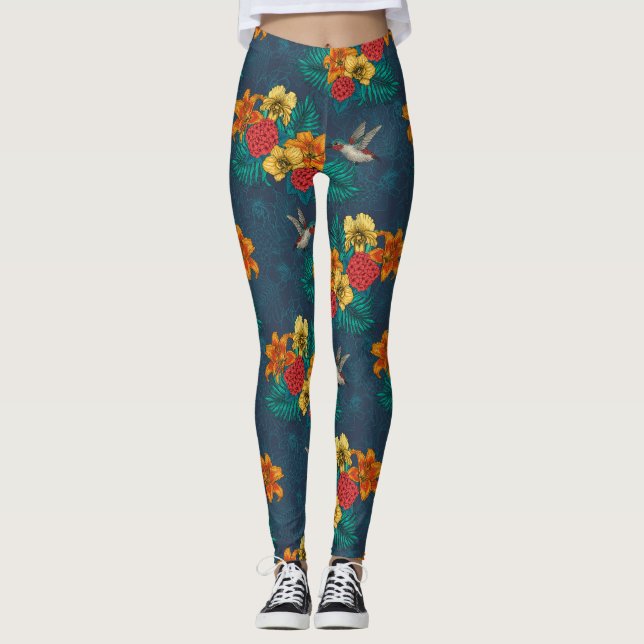 Legging Buquês tropicais e beija-flores (Frente)