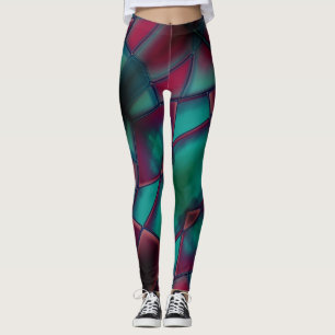 Legging Burgundy angustiado e ciano forte em trapezoidal