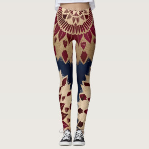 Legging Burgundy, Marinho Dourado boêmico, desenhou Mandal