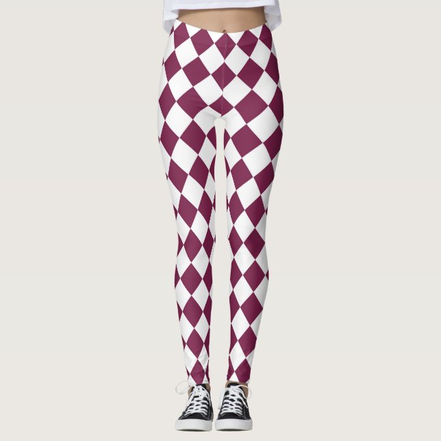 Legging Burgundy White Checker Diamond Pattern (Frente)