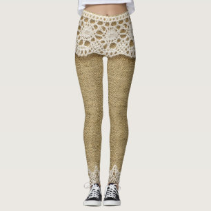 Legging Burlap, textura de tecido de rendas.