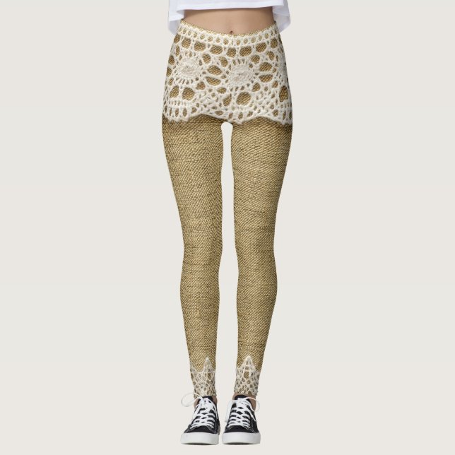 Legging Burlap, textura de tecido de rendas. (Frente)