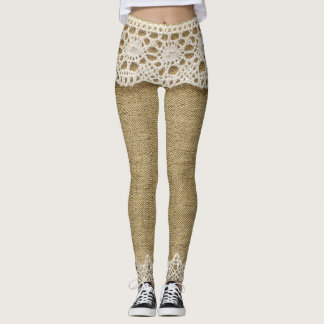 Legging Burlap, textura de tecido de rendas.