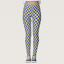 Legging Butter yellow and blue checkered board pattern