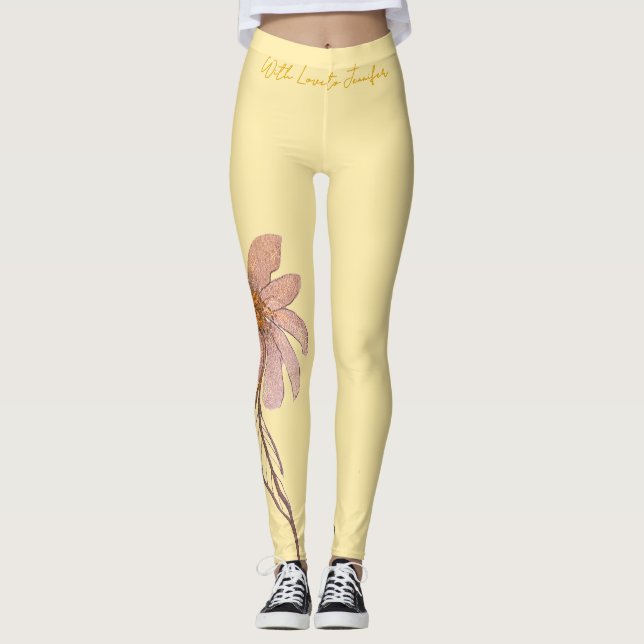 Legging Butter Yellow with a Glitter Flower (Frente)
