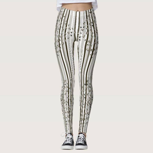 Legging BW Stripes com sinos e legendas de bules (Frente)