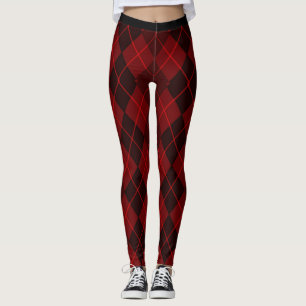 Legging (C) XS-XL_Leggings_ Clássico-Vermelho-Argyle