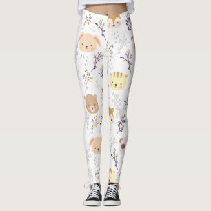 Legging Cabeça Animal Adorável E Padrão Floral