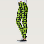 Legging Cabeça de alienígena verde com olhos pretos person<br><div class="desc">Cabeça de alienígena verde com olhos pretos Leggings personalizadas. Design de impressão verde e preto engraçado. Legal mulheres cúmplices. Vida extraterrestre e gráficos espaciais. Miras divertidas.</div>