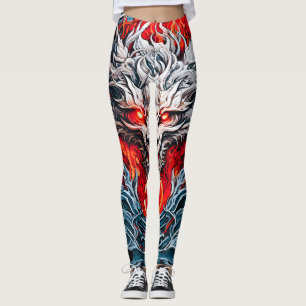 Legging Cabeça de Dragão Mítico com Chama Vermelha de Fogo