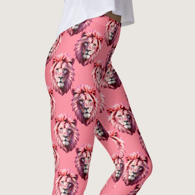 Legging Cabeça de Leão Rosa Padrão de Animal Design Rosa  (Criador carregado)