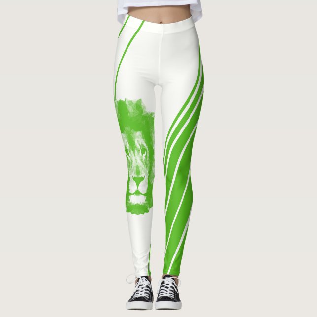 Legging Cabeça De Leão Verde Com Pernas De Faixa (Frente)