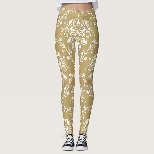 Legging Cacau e Cream Damask (Frente)