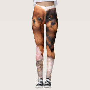 Legging Cachorrinhos Cavalier spaniel em flor na primavera