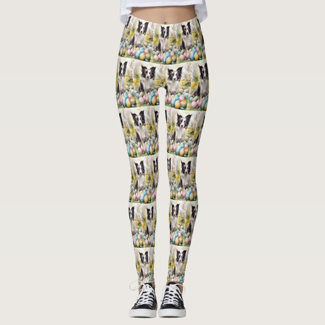 Legging Cachorro Border Collie com Ovos de Páscoa Feriado  (Frente)