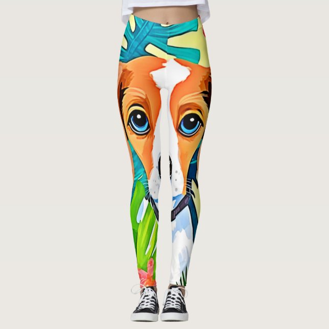 Legging Cachorro Brilhante com Flores (Frente)