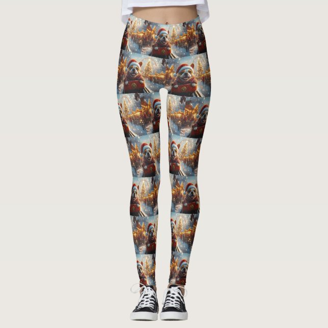 Legging Cachorro Bull Terrier Montanha-Russa Natal (Frente)