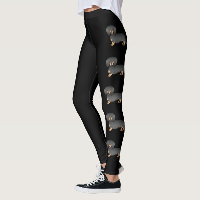 Legging Cachorro Cartoon Dachshund de Cabelo Longo Preto e (Esquerda)