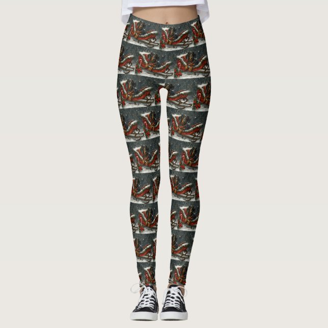 Legging Cachorro Dachshund Natal Festivo (Frente)