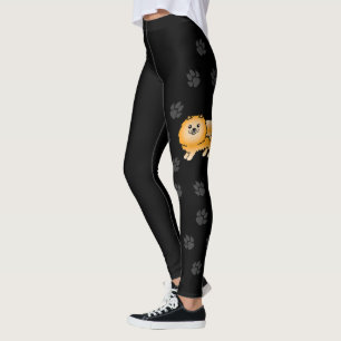 Legging Cachorro De Cartoon De Pomerânia Laranja Com Panca
