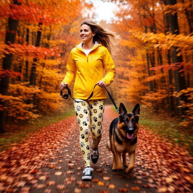 Legging Cachorro-de-estimação (Elegant Cream and Brown Dog Paw Print Leggings)
