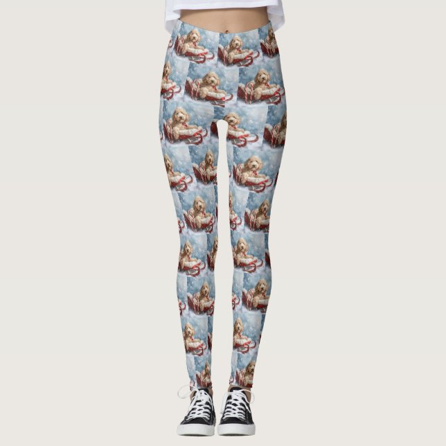 Legging Cachorro Goldendoodle Natal Festivo  (Frente)