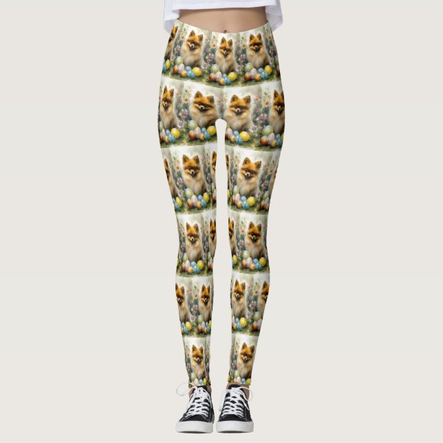 Legging Cachorro Pomerânia com Ovos da Páscoa Feriado  (Frente)