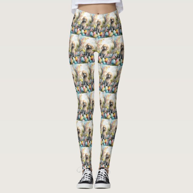 Legging Cachorro Poodle com Feriado de Ovos de Páscoa (Frente)