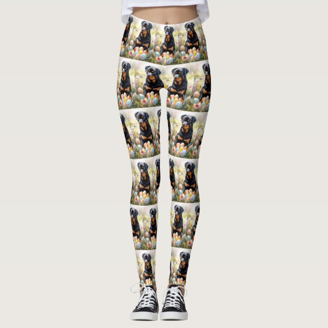 Legging Cachorro Rottweiler com Ovos de Páscoa Feriado  (Frente)