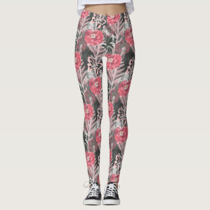 Legging Cachorros vermelhos. impressão floral colorida.