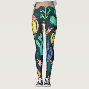 Legging Cacto desenhado à mão: Scandinavo sem soldadura.