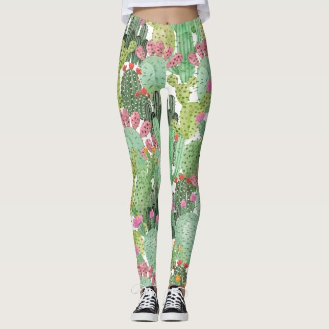 Legging Cacto Pintado à Mão: Verde Deserto (Frente)