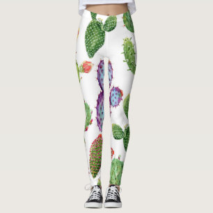 Legging Cacto Tropical: Padrão sem costura de aquarela