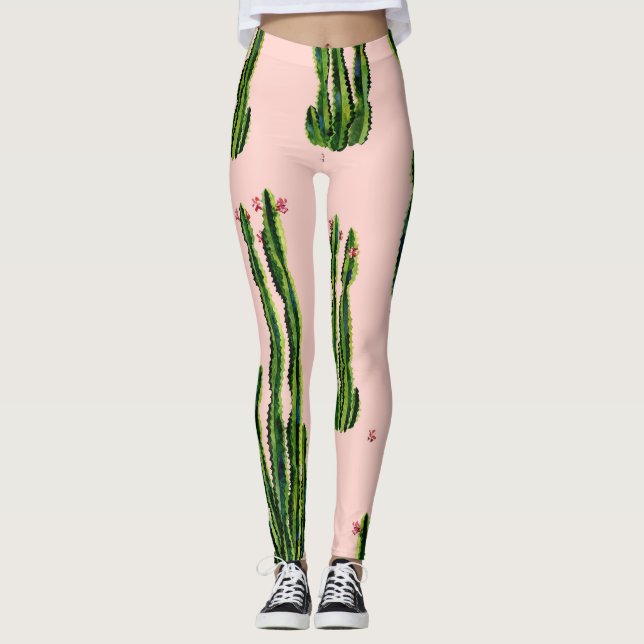 Legging Cactos de Aquarela: Padrão Sem Olhos Brilhante (Frente)