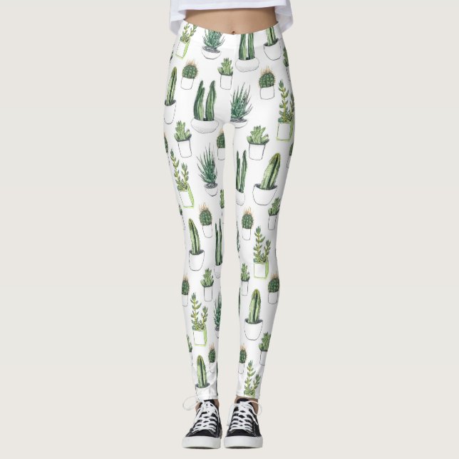 Legging Cactos & Succulent da Aquarela (Frente)