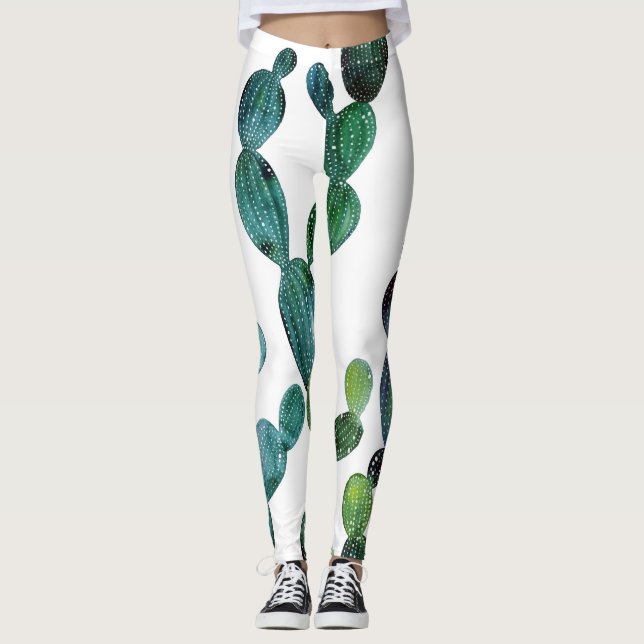 Legging Cactus Craze: Tendência da Aquarela Tropical (Frente)